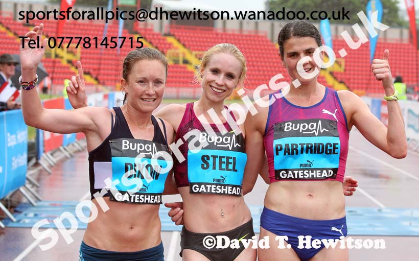 From left to right: Alyson Dixon 3rd,  Gemma Steel winner and Susan Partridge 2nd in the BUPA Great North 10k. Photo: David T. Hewitson/Sports for All Pics